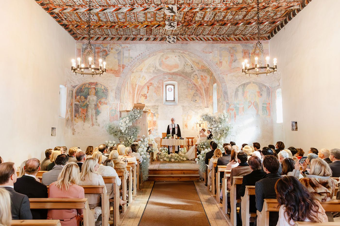 Ceremony at the old world winter wedding in Saint Moritz