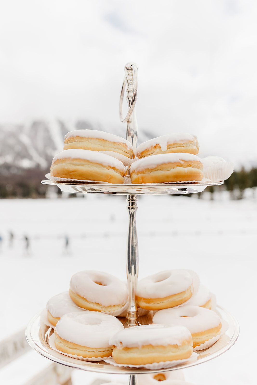 Donuts on the snow at the old world winter wedding in Saint Moritz