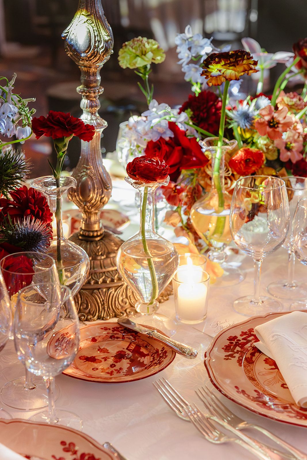 Table decor at the old world winter wedding in Saint Moritz